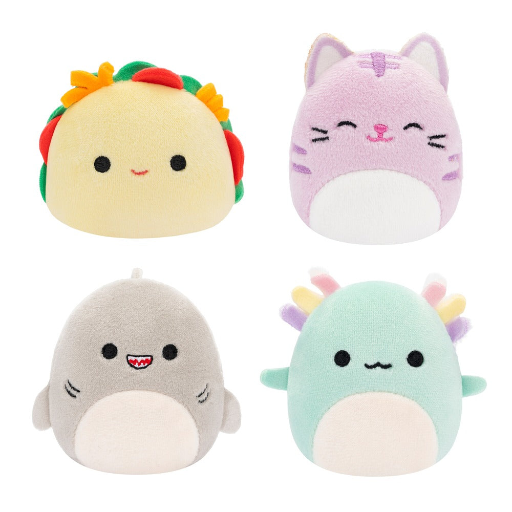 Squishmallows Original Micromallows 4-Pack Irina Axolotl, Tabitha Cat, Tex Taco, Gordon Shark