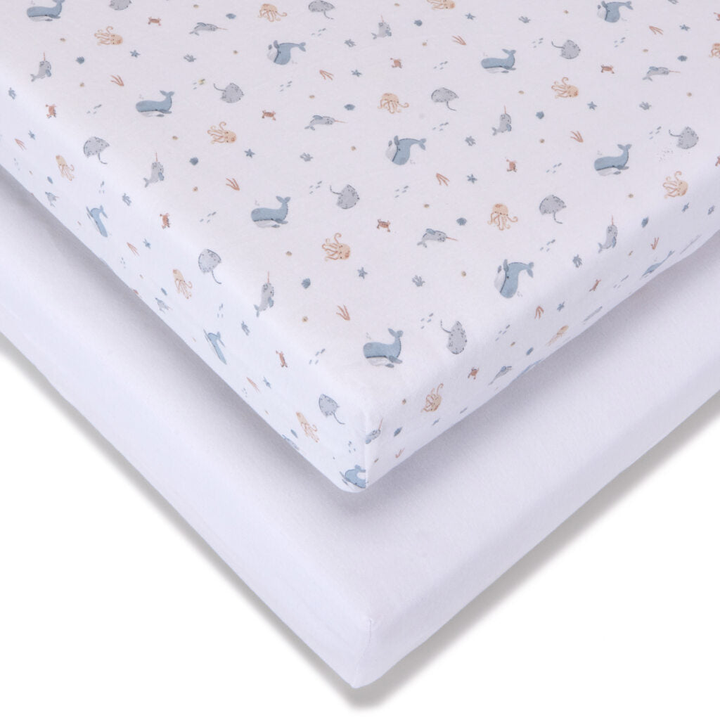 Baby Elegance Travel Cot Sheets Under The Sea - 70 X 100Cm - 2 Pack