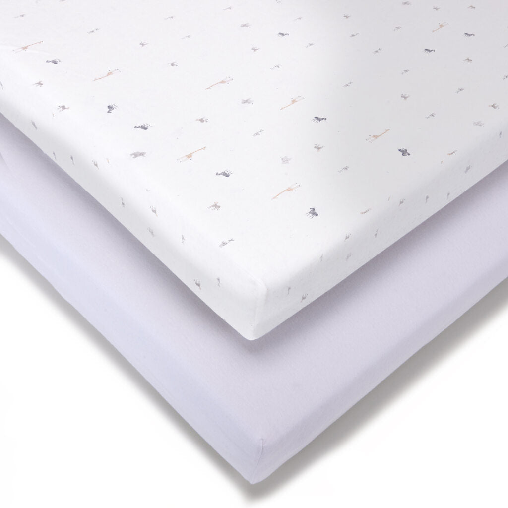 Baby Elegance Travel Cot Sheets Safari - 70 X 100Cm - 2 Pack