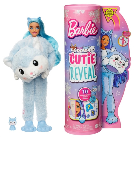 Barbie Cutie Reveal Doll with Husky Plush Costume and 10 Surprises