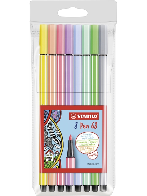 STABILO Pen 68 Pastel wallet of 8 assorted colours