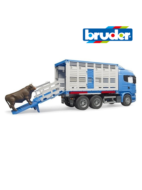 Bruder 1:16 Scania R-series Cattle Transporter Truck With 1 Cow