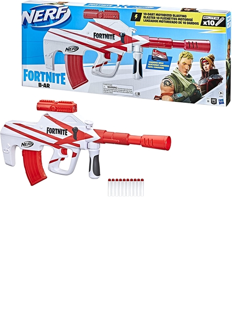 NERF Fortnite B-AR Motorized Dart Blaster - Fortnite Converge Wrap,  Motorized 10-Dart Blasting, 10-Dart Clip, 10 Official Elite Darts