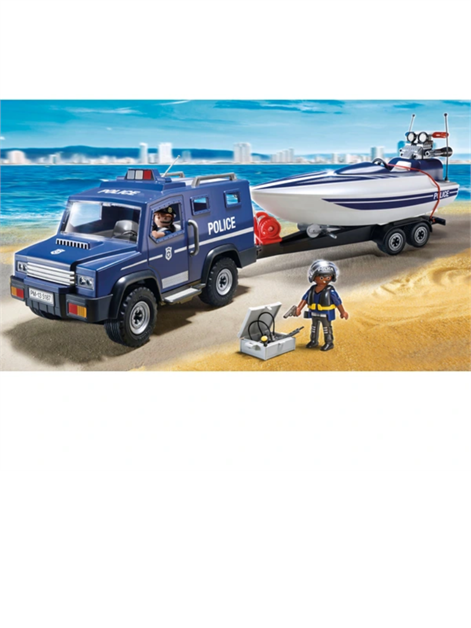 playmobil police truck with speedboat