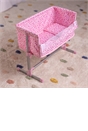 Doll Bedside Crib with Pillow and Quilt in Pink Spot Print