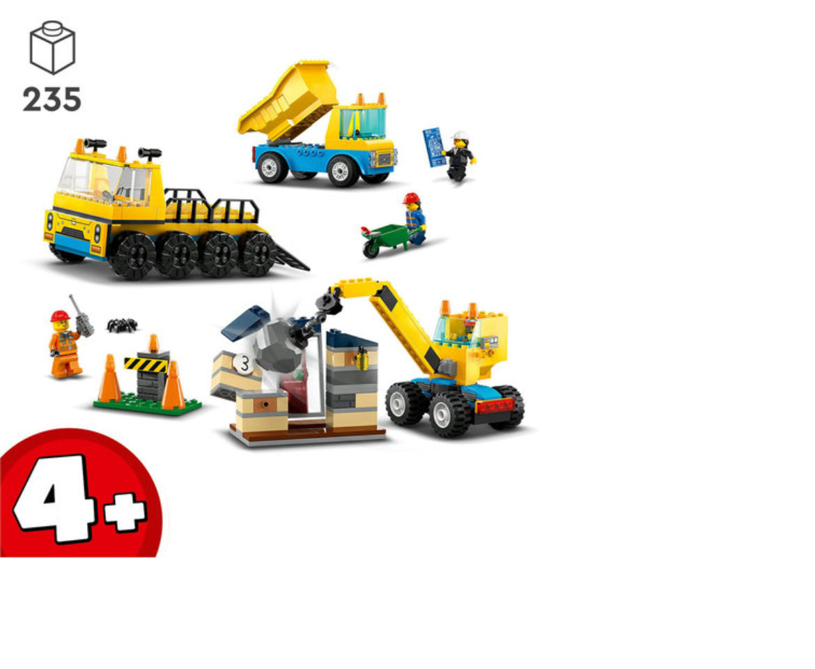 LEGO City Construction Trucks and Wrecking Ball Crane Building Toy Set 60391