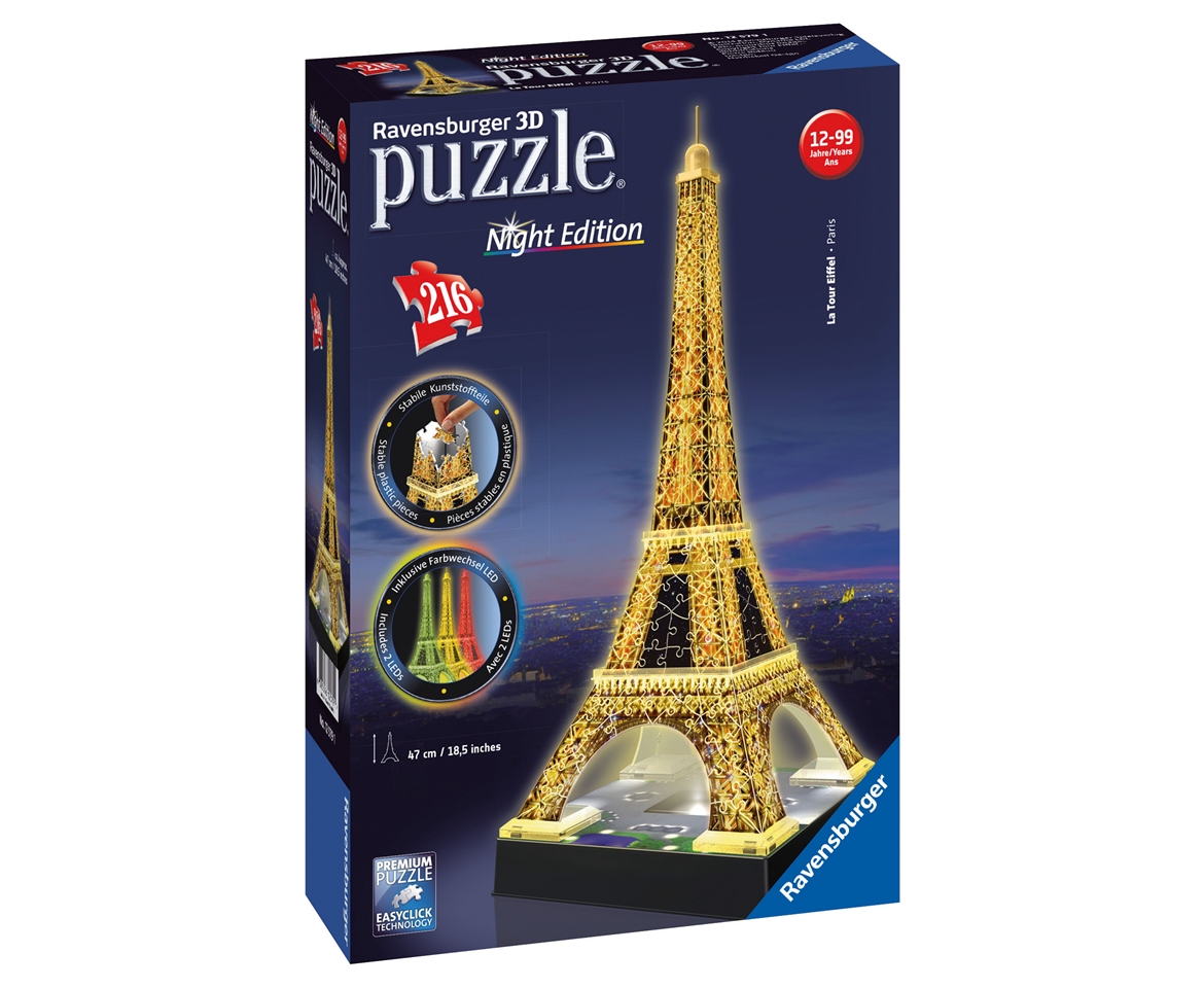 Ravensburger La Tour Eiffel Paris 3D Light Up 216 Piece Jigsaw Puzzle  w/Battery