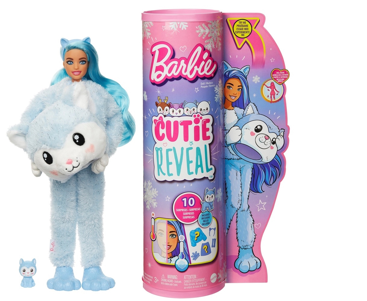 Barbie Cutie Reveal Doll with Husky Plush Costume and 10 Surprises