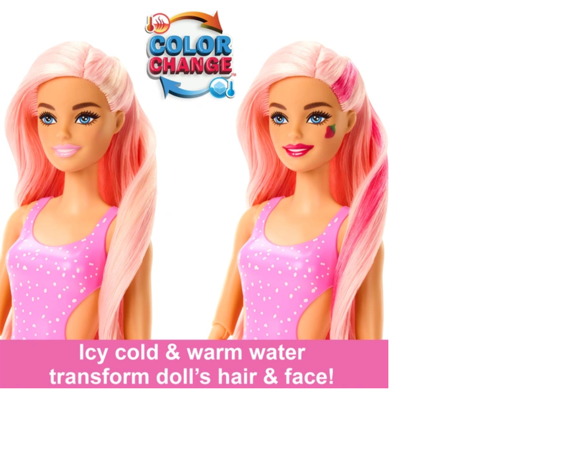Barbie Pop Reveal Fruit Series Strawberry Lemonade Doll, 8 Surprises  Include Pet, Slime, Scent & Color Change