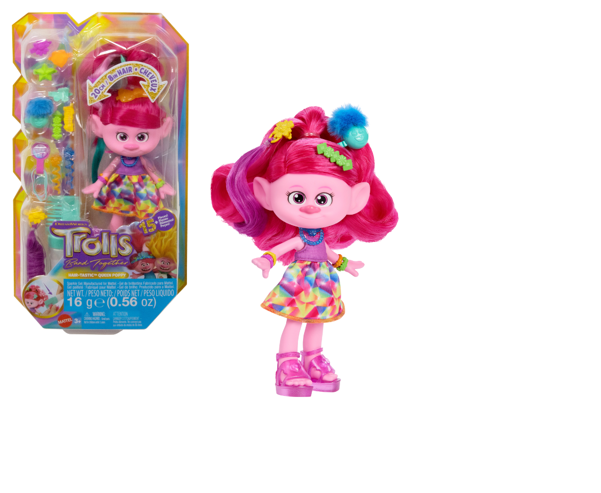 Trolls 3 Band Together Hair-Tastic Queen Poppy Fashion Doll