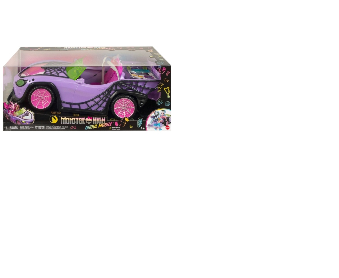  Monster High Toy Car, Ghoul Mobile with Pet and Cooler  Accessories, Purple Convertible with Spiderweb Details Large, 4 years and  older : Everything Else