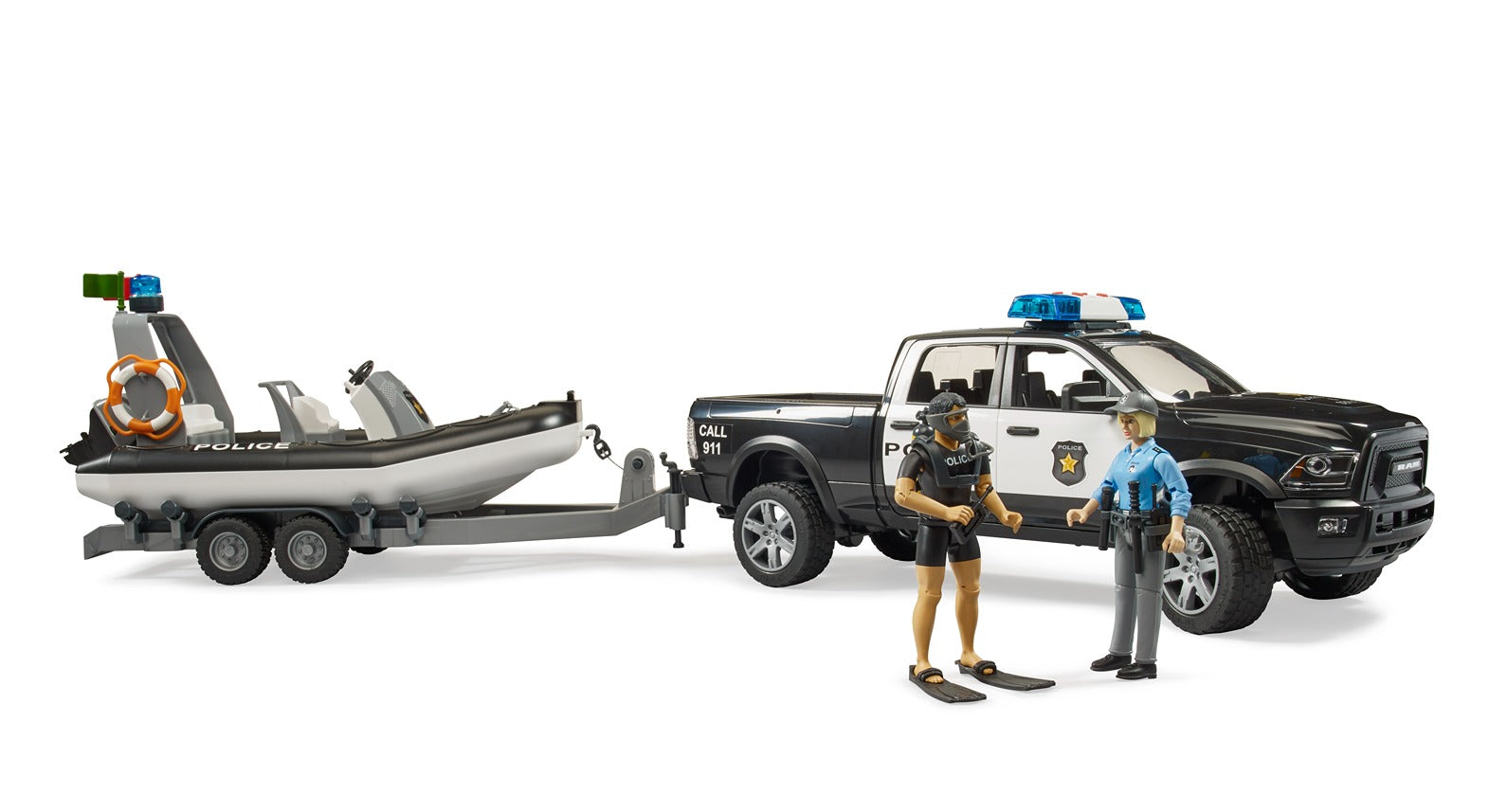 Bruder Ram 2500 Police Pickup W/Trailer & Boat