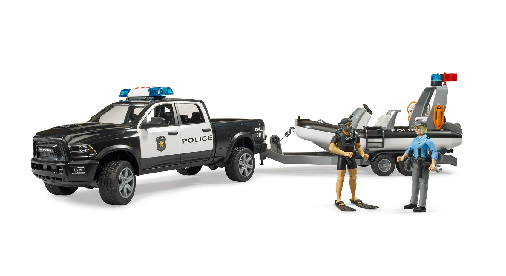 Bruder Ram 2500 Police Pickup W/Trailer & Boat
