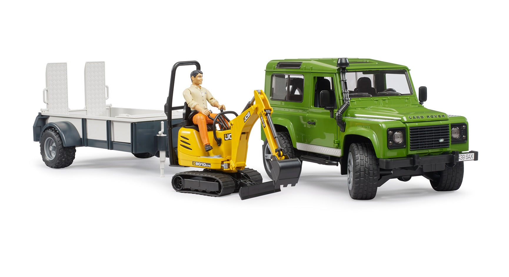 Bruder 1:16 Landrover With Trailer & Jcb Excavator
