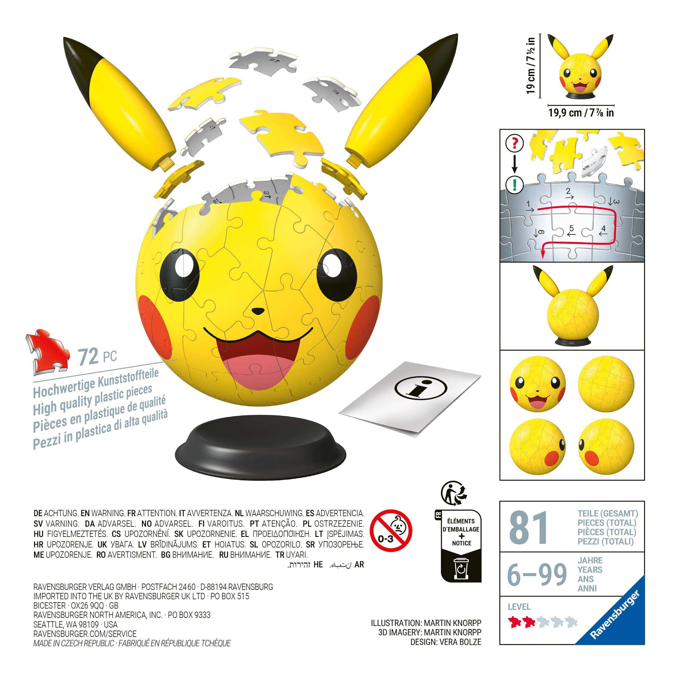 Ravensburger Pokemon Pikachu With Ears 72 Piece 3D Jigsaw Puzzle