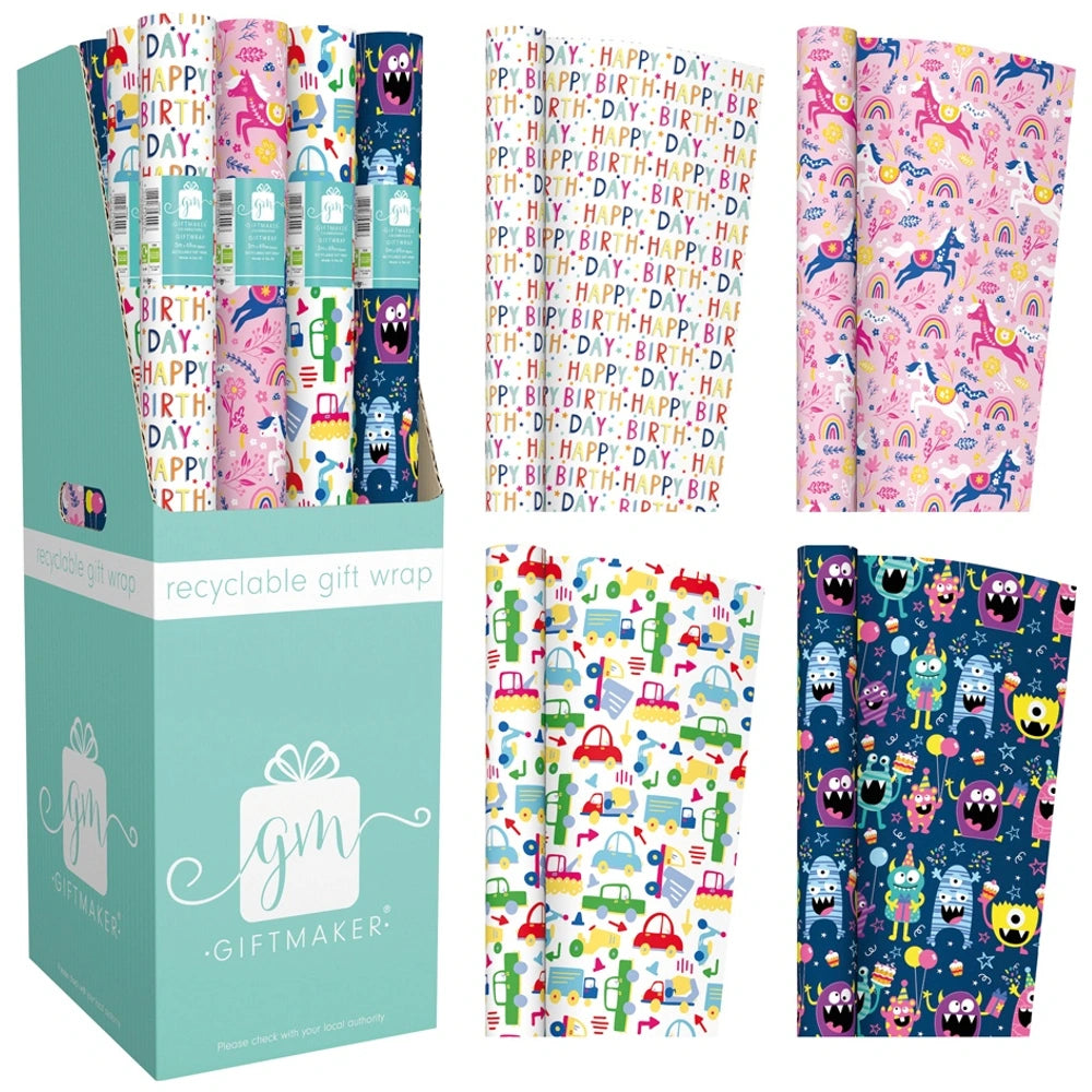 Kids Fun Pattern Wrapping Paper Roll 3M Assortment