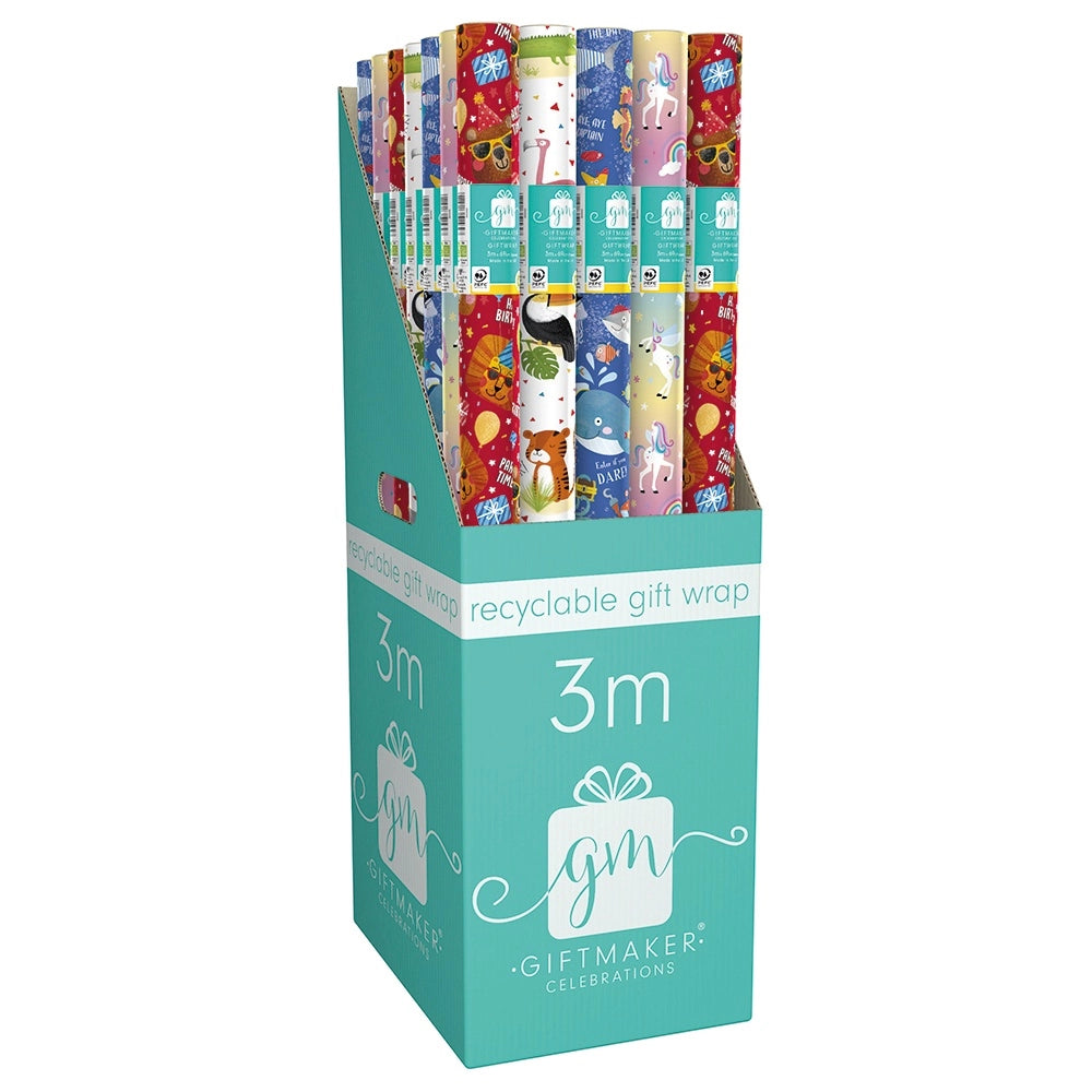 Kids Fun Pattern Wrapping Paper Roll 3M Assortment