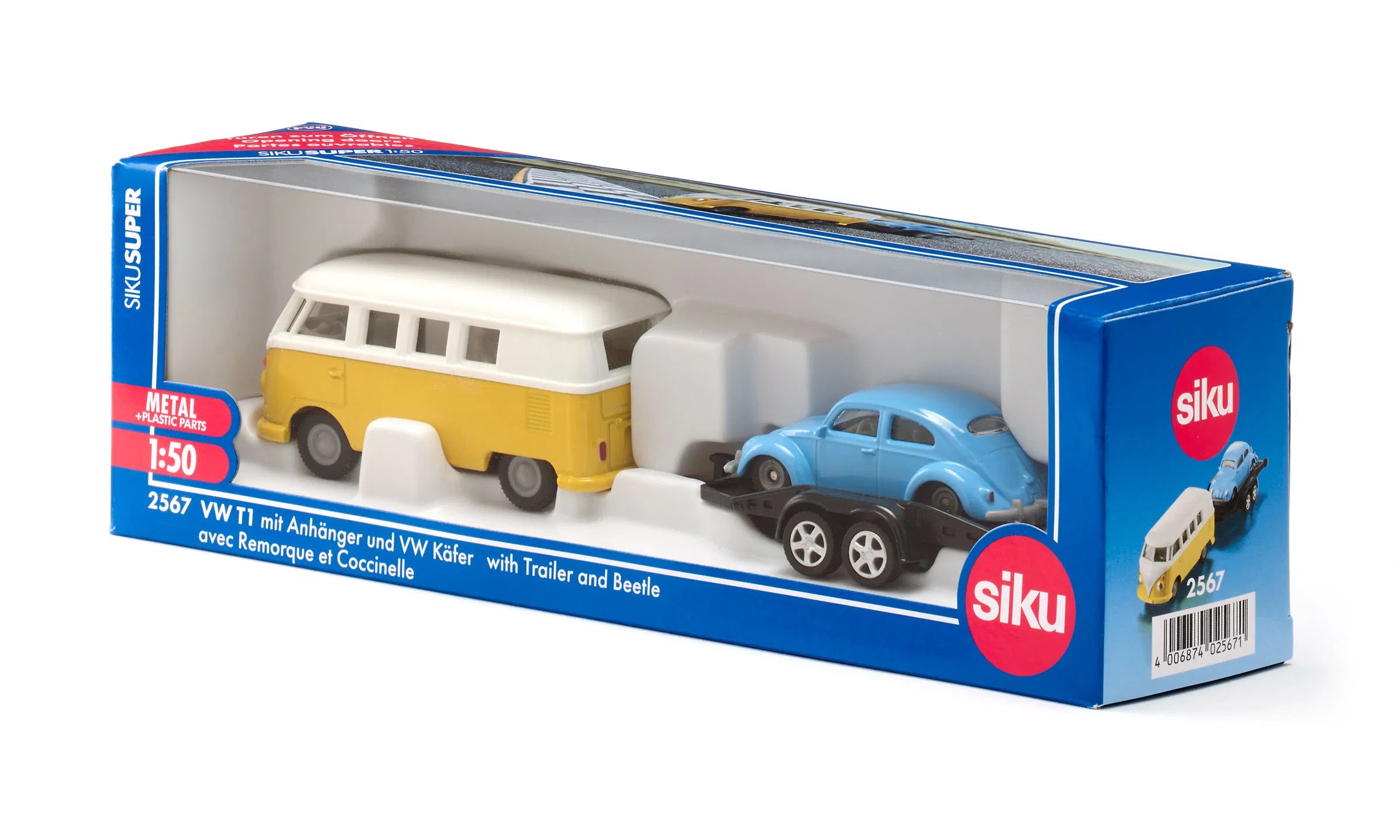 Vw T1 With Trailer And Vw Beetle 1:50 Scale