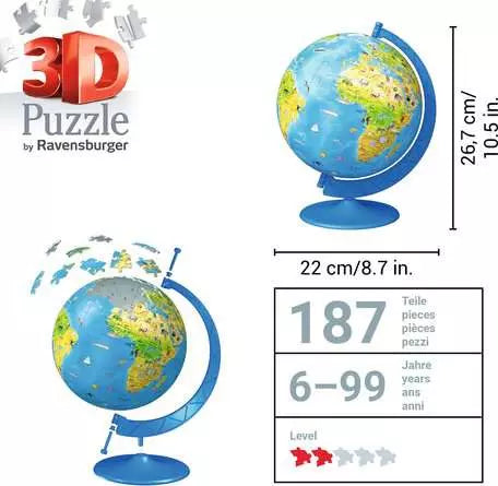 Ravensburger Children's World Globe, 180 Piece 3D Jigsaw Puzzle