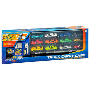 Super Wheelz Diecast Truck Carry Case Set With 12 Cars