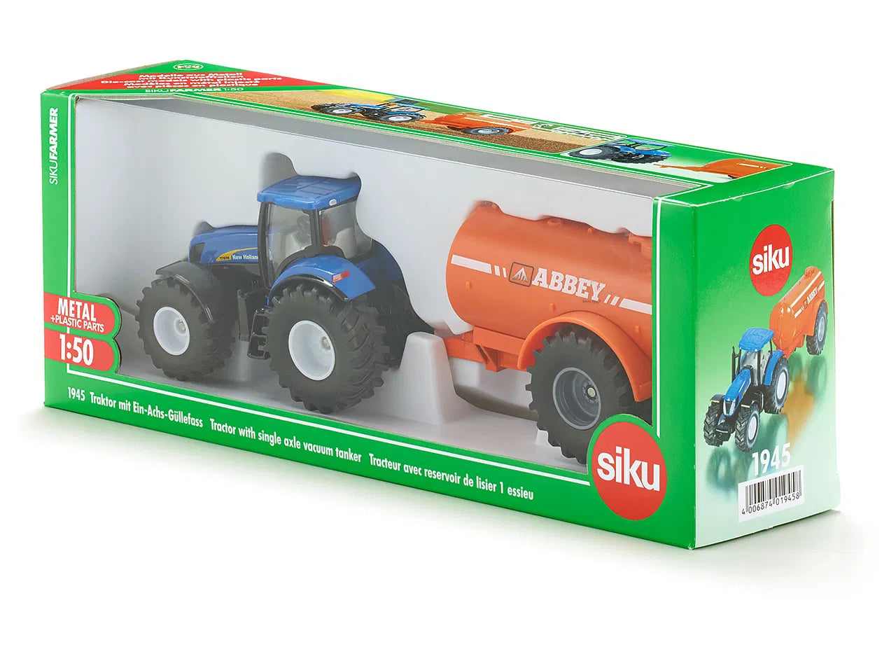 Siku 1:50 New Holland T7070 Tractor And Abbey Single Axle Vacuum Tanker