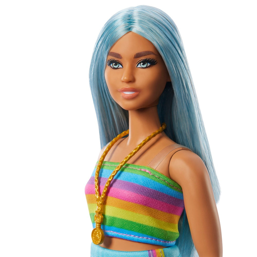 Barbie Fashionista Doll 218 With Blue Hair & Rainbow Top