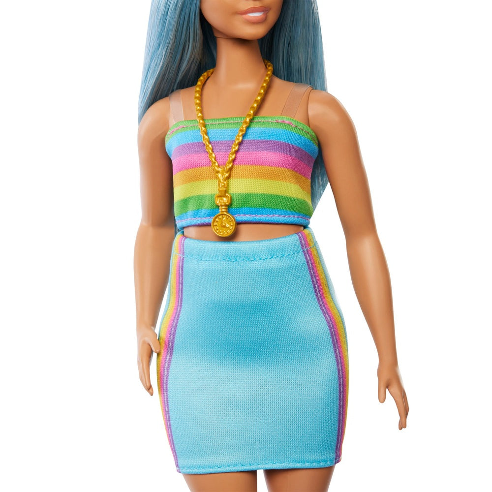 Barbie Fashionista Doll 218 With Blue Hair & Rainbow Top