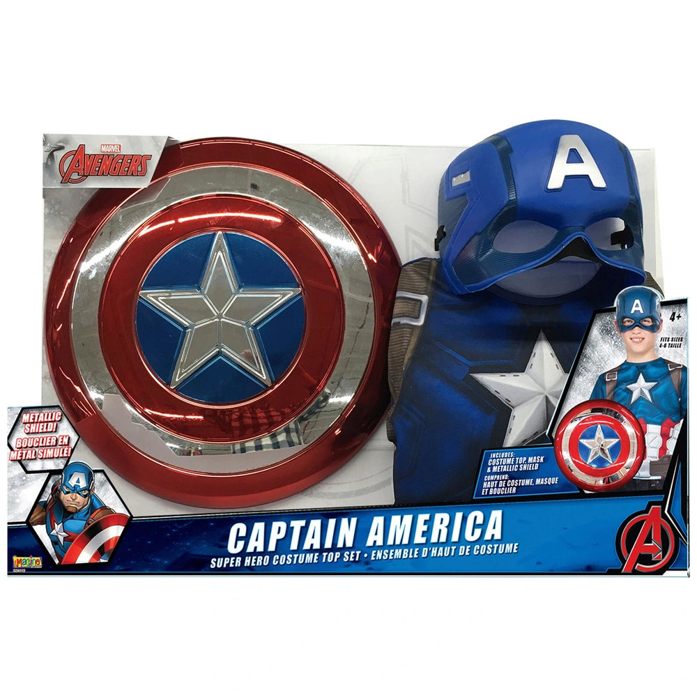 Marvel Captain America Medium Costume Top Set With Shield And Mask