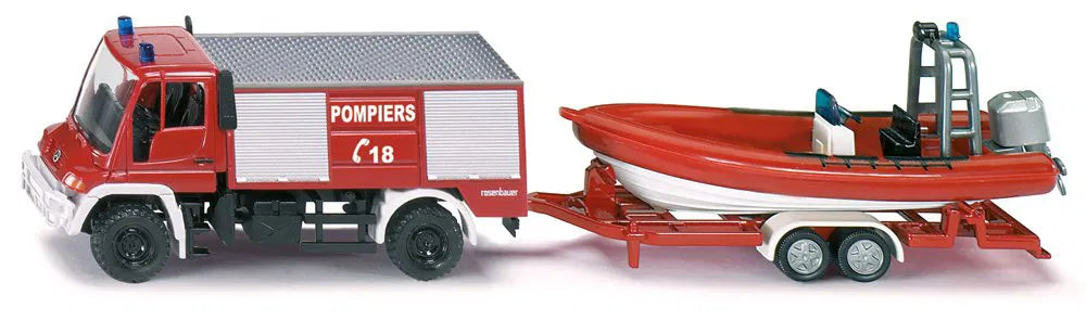 Siku Fire Engine With Boat On A Trailer 1:87 Scale