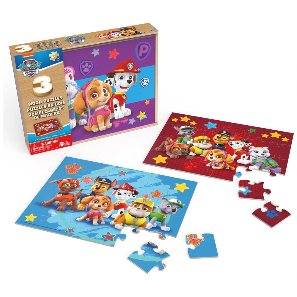 Paw Patrol Wooden Puzzles 24 Pieces With With Wooden Tray 3 Pack