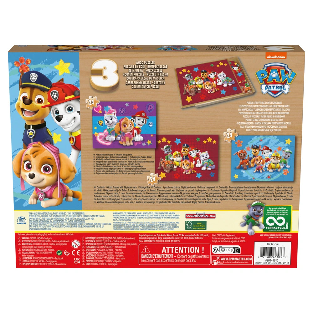 Paw Patrol Wooden Puzzles 24 Pieces With With Wooden Tray 3 Pack