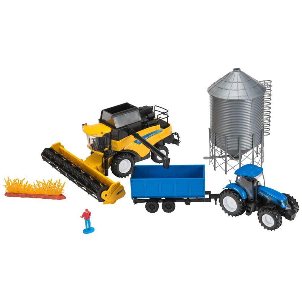 New Holland Harvester, Tractor & Grain Bin Set