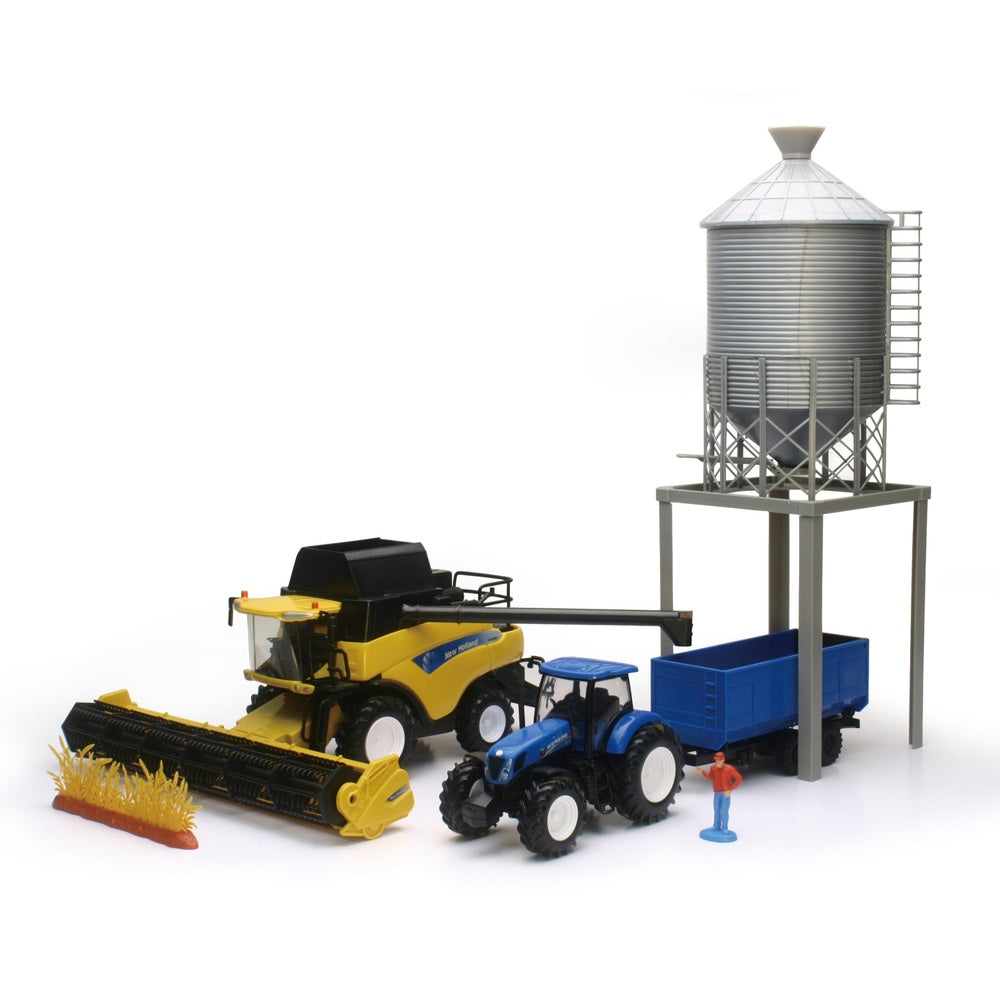 New Holland Harvester, Tractor & Grain Bin Set
