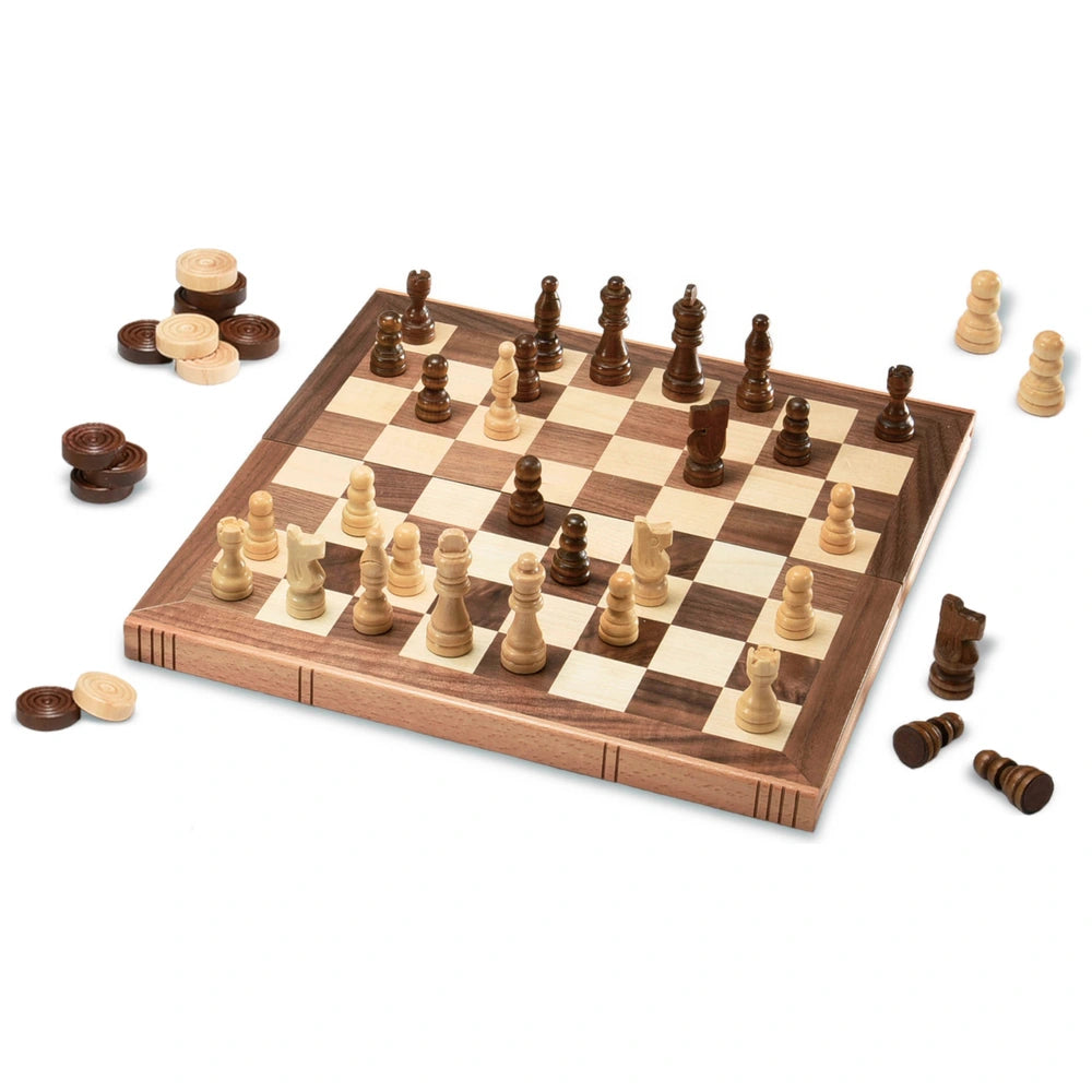 Wooden Chess & Draughts Set
