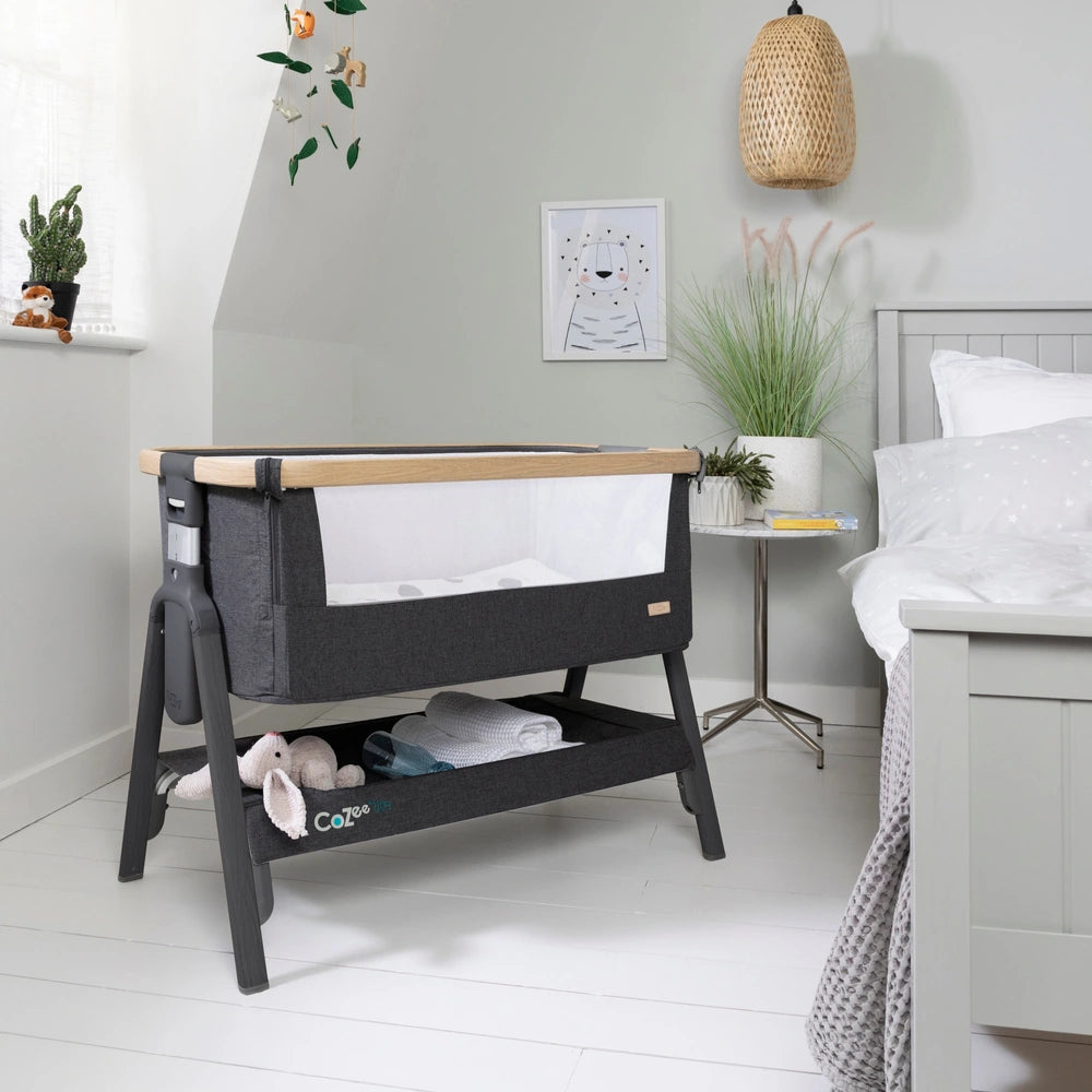 Tutti Bambini Cozee Lite Bedside Crib - Dark Grey & Oak