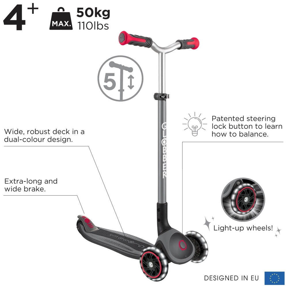 Globber Master Lights Foldable Scooter Black-Red
