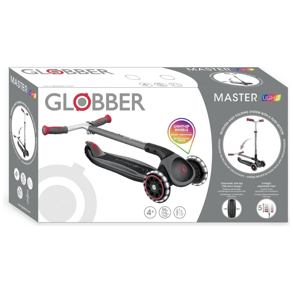Globber Master Lights Foldable Scooter Black-Red
