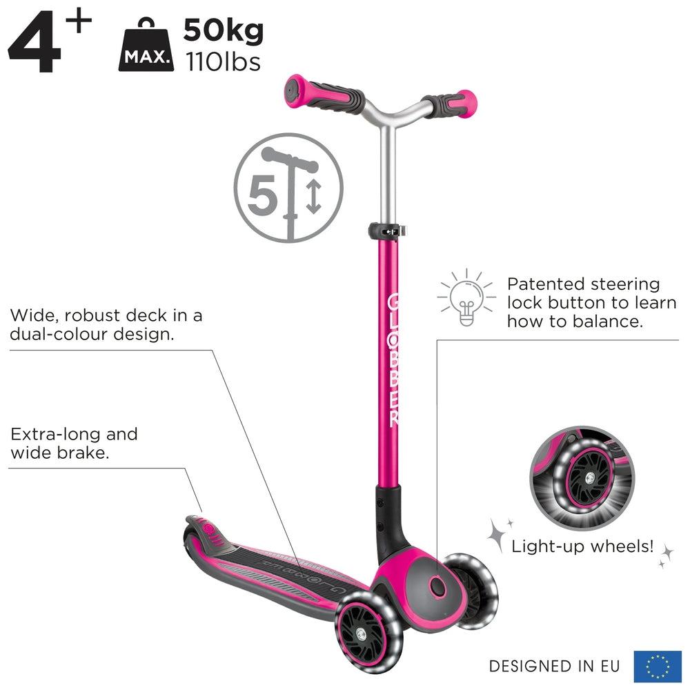 Globber Master Lights Folding Scooter Pink