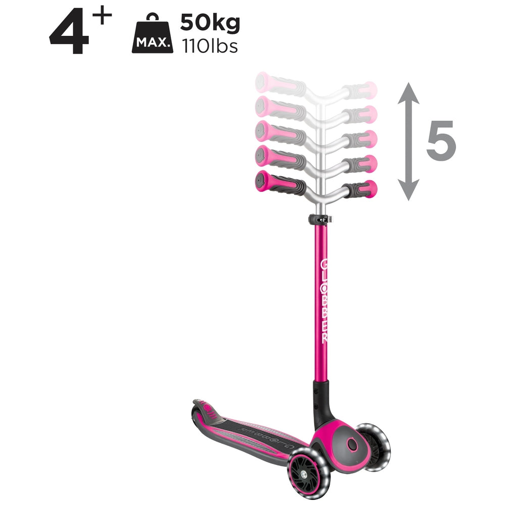 Globber Master Lights Folding Scooter Pink