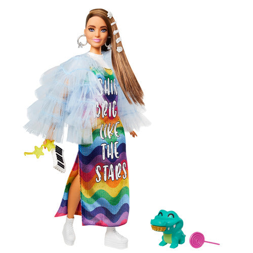 Barbie Extra Doll - Blue Ruffled Coat With Pet Crocodile