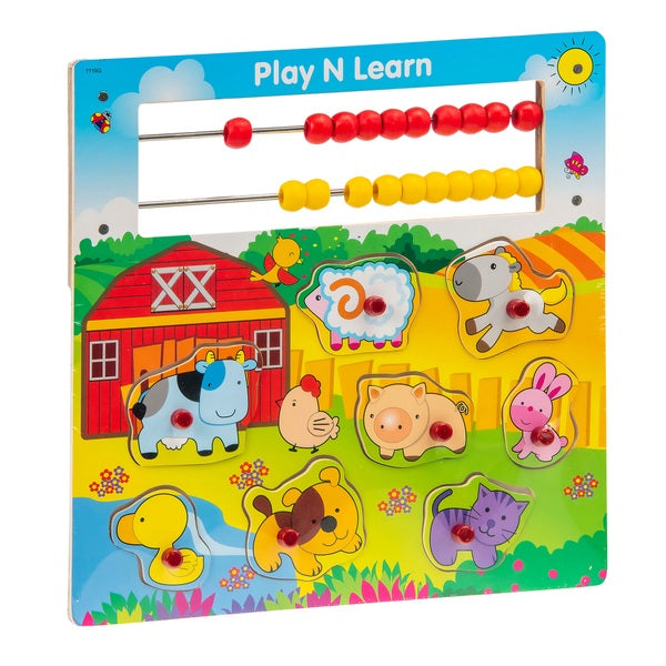 Play And Learn Wooden Puzzle Farm Animals And Abacus