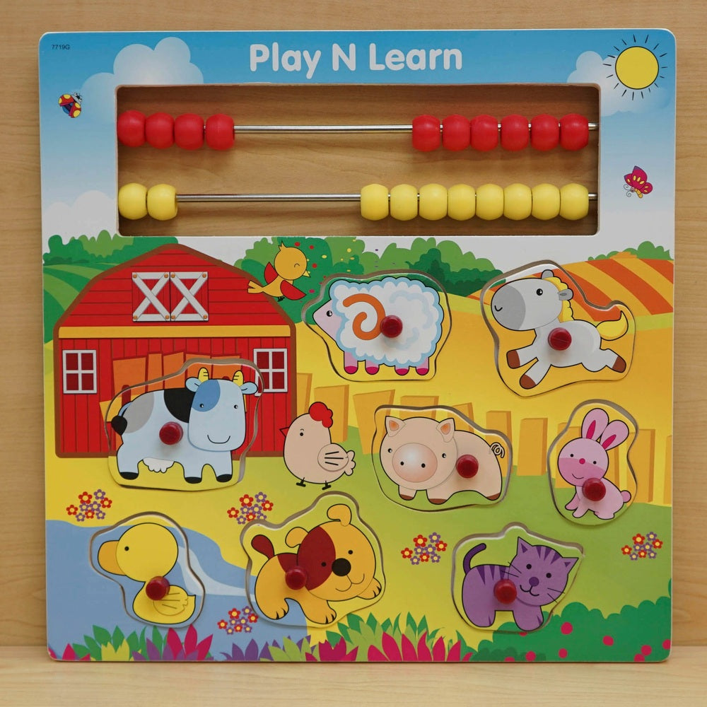 Play And Learn Wooden Puzzle Farm Animals And Abacus