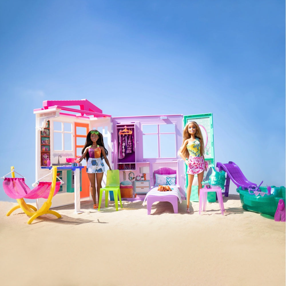 Barbie Holiday Fun Summer Beach House, Dolls And Accessories