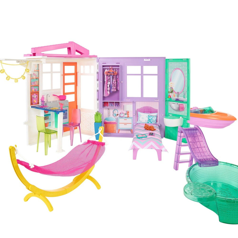 Barbie Holiday Fun Summer Beach House, Dolls And Accessories