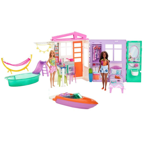Barbie Holiday Fun Summer Beach House, Dolls And Accessories
