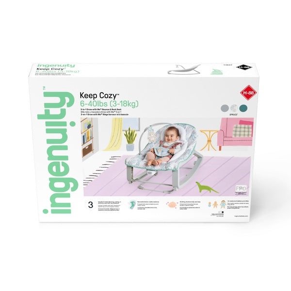 Ingenuity Keep Cozy 3-In-1 Grow With Me Bounce & Rock Seat – Spruce