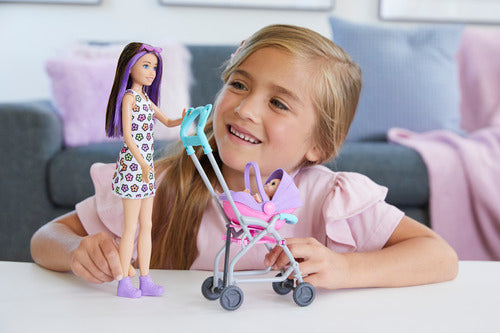 Barbie Skipper Babysitters Pushchair And 2 Dolls Playset
