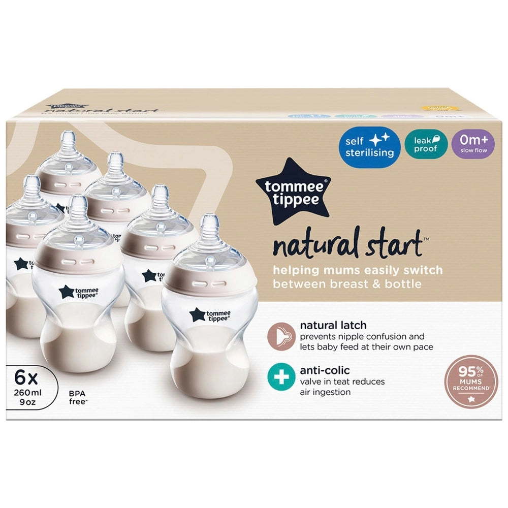 Tommee Tippee Natural Start Anti-Colic Baby Bottles 260Ml Slow-Flow 6 Pack