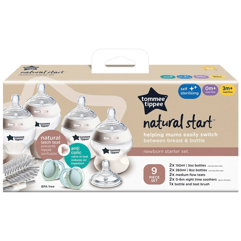 Tommee Tippee Natural Start Self-Sterilising Anti-Colic Baby Bottles Newborn Starter Set 9 Piece
