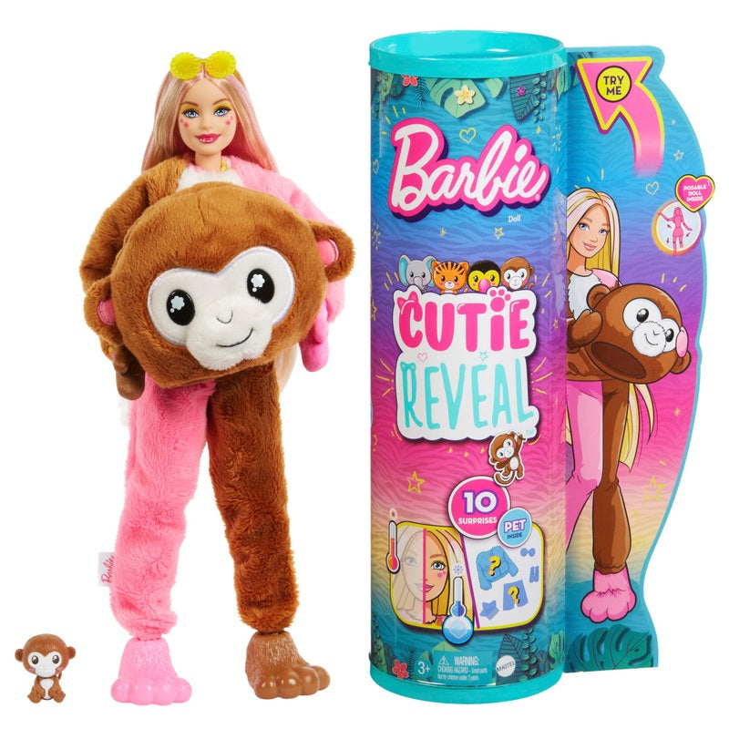 Barbie Cutie Reveal Doll With Monkey Plush Costume And 10 Surprises